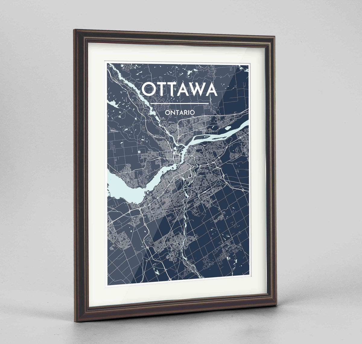 Framed Ottawa City Map 24x36&quot; Traditional Walnut frame Point Two Design Group