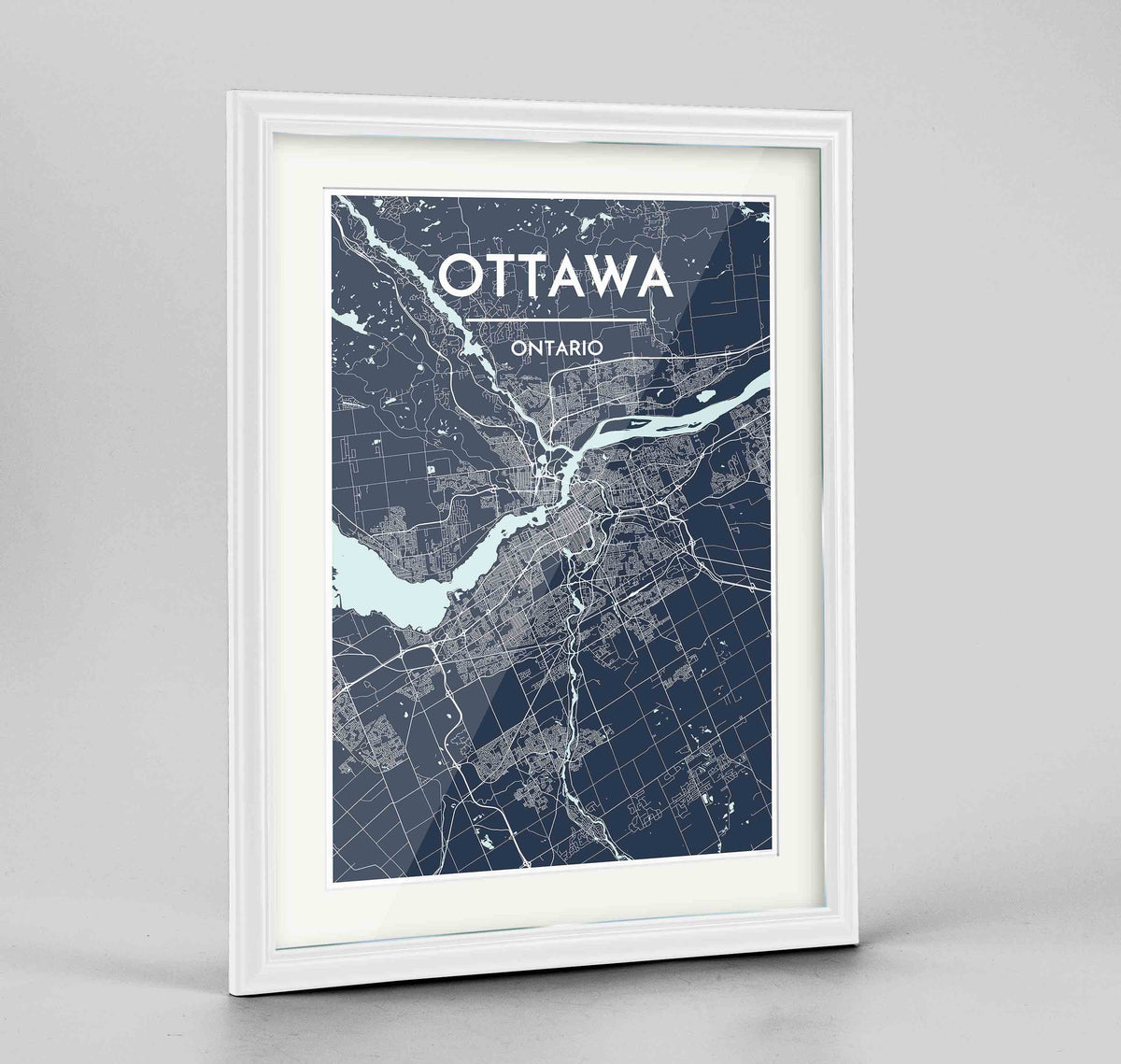 Framed Ottawa City Map 24x36&quot; Traditional White frame Point Two Design Group