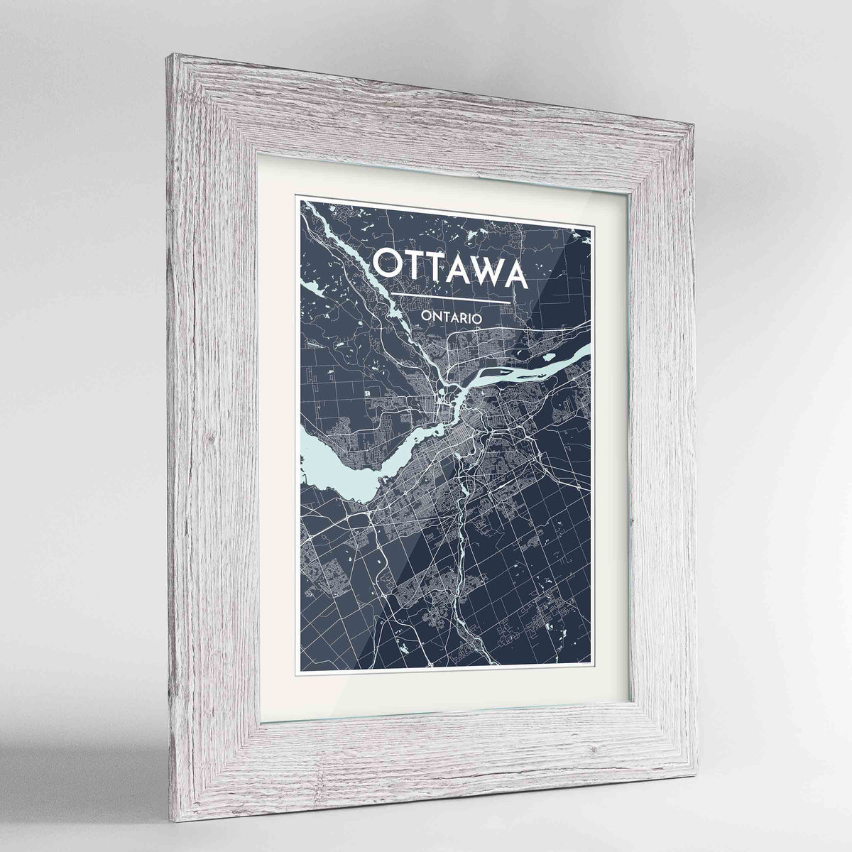 Framed Ottawa City Map 24x36&quot; Western White frame Point Two Design Group