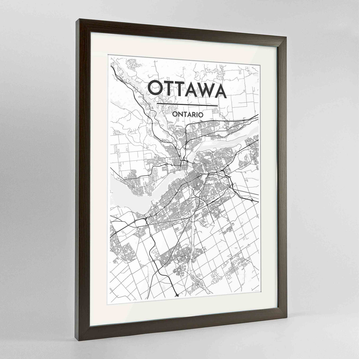 Framed Ottawa City Map 24x36&quot; Contemporary Walnut frame Point Two Design Group