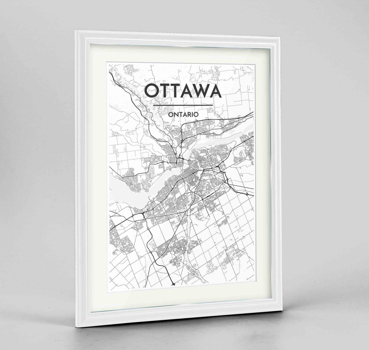 Framed Ottawa City Map 24x36&quot; Traditional White frame Point Two Design Group