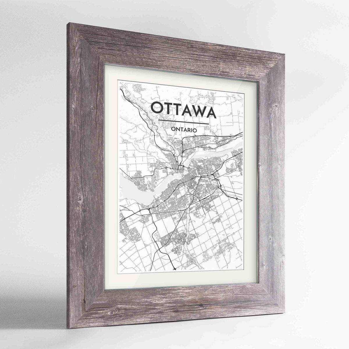 Framed Ottawa City Map 24x36&quot; Western Grey frame Point Two Design Group