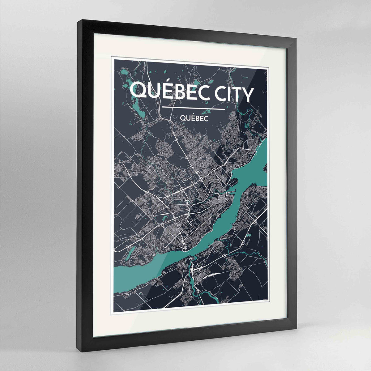 Framed Quebec City Map 24x36&quot; Contemporary Black frame Point Two Design Group