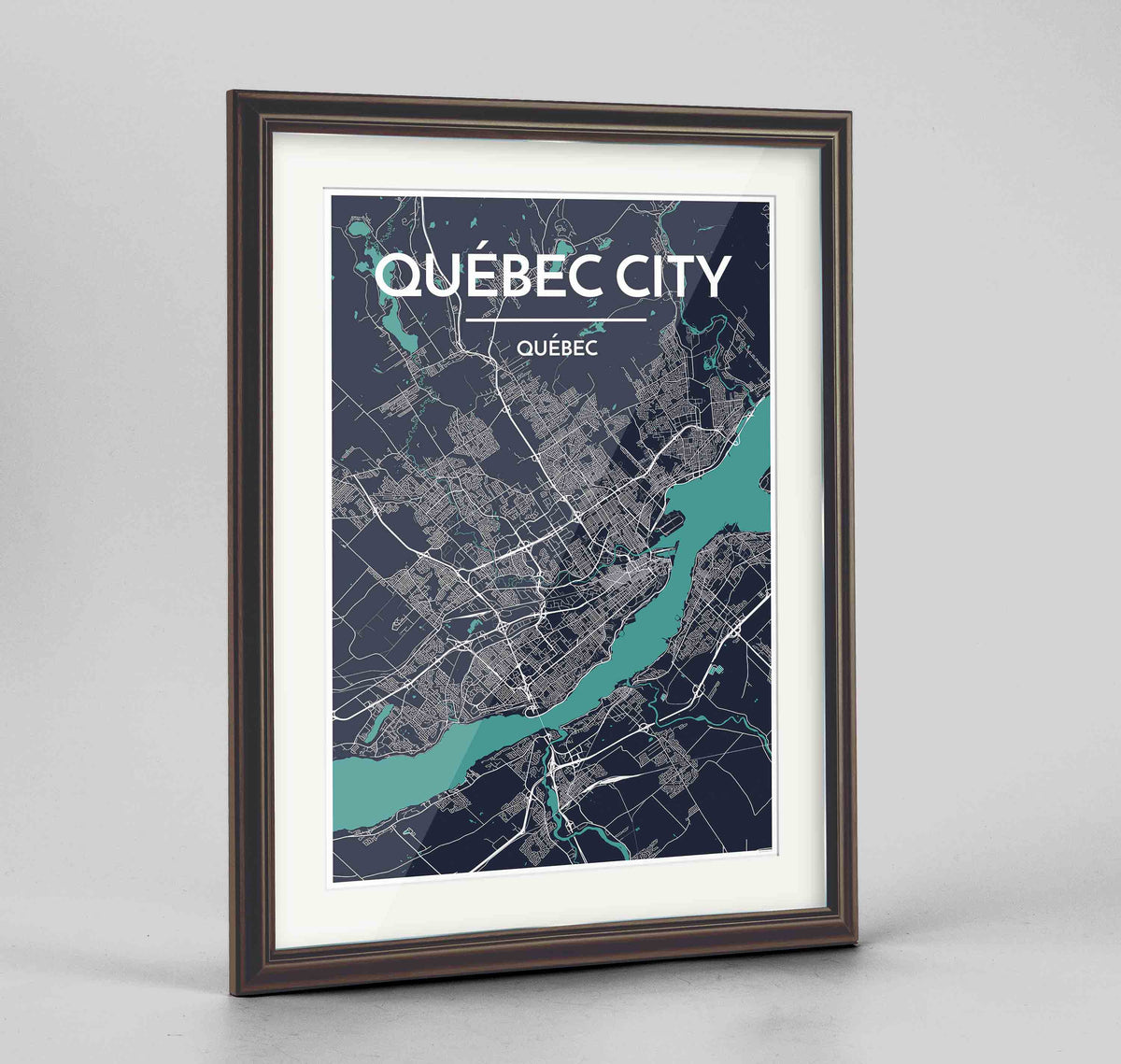 Framed Quebec City Map 24x36&quot; Traditional Walnut frame Point Two Design Group