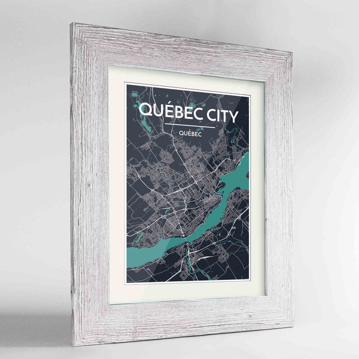 Framed Quebec City Map 24x36&quot; Western White frame Point Two Design Group