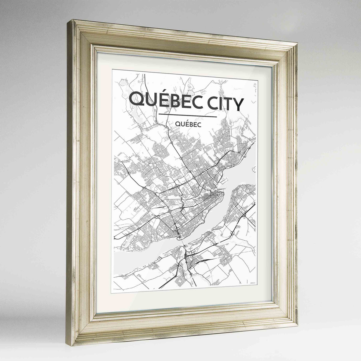 Framed Quebec City Map 24x36&quot; Champagne frame Point Two Design Group