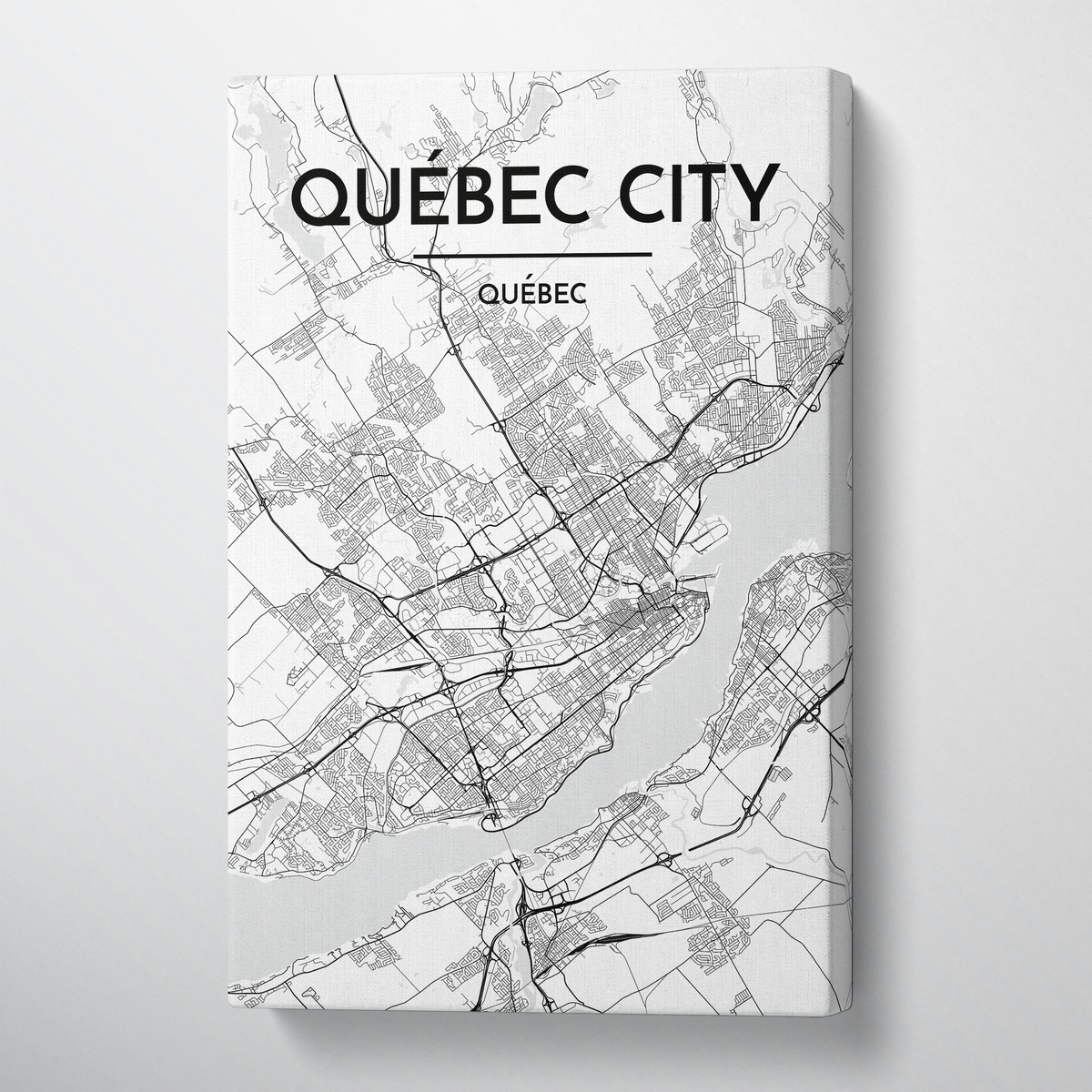 Quebec City Map Canvas Wrap - Point Two Design - Black and White