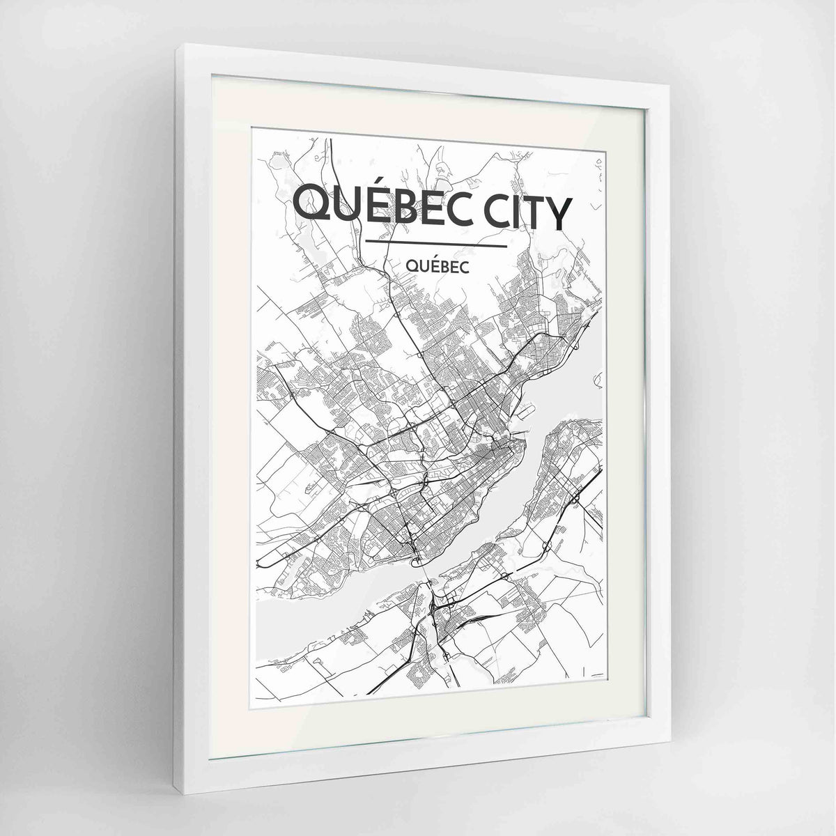 Framed Quebec City Map 24x36&quot; Contemporary White frame Point Two Design Group