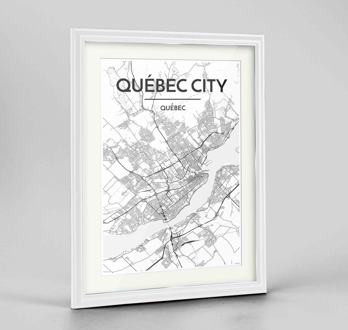 Framed Quebec City Map 24x36&quot; Traditional White frame Point Two Design Group