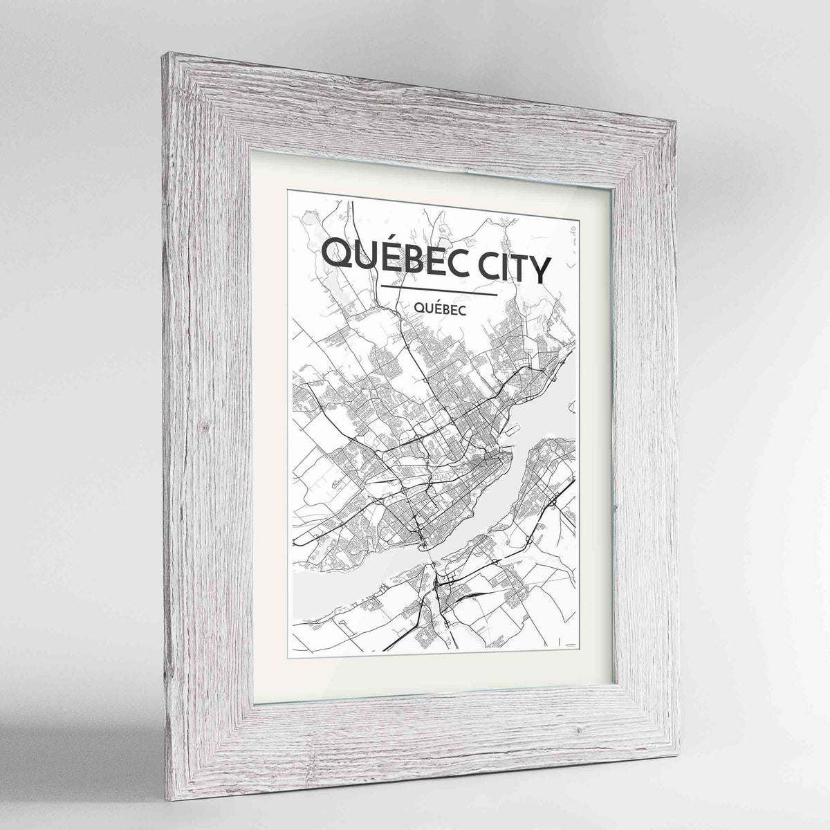 Framed Quebec City Map 24x36&quot; Western White frame Point Two Design Group