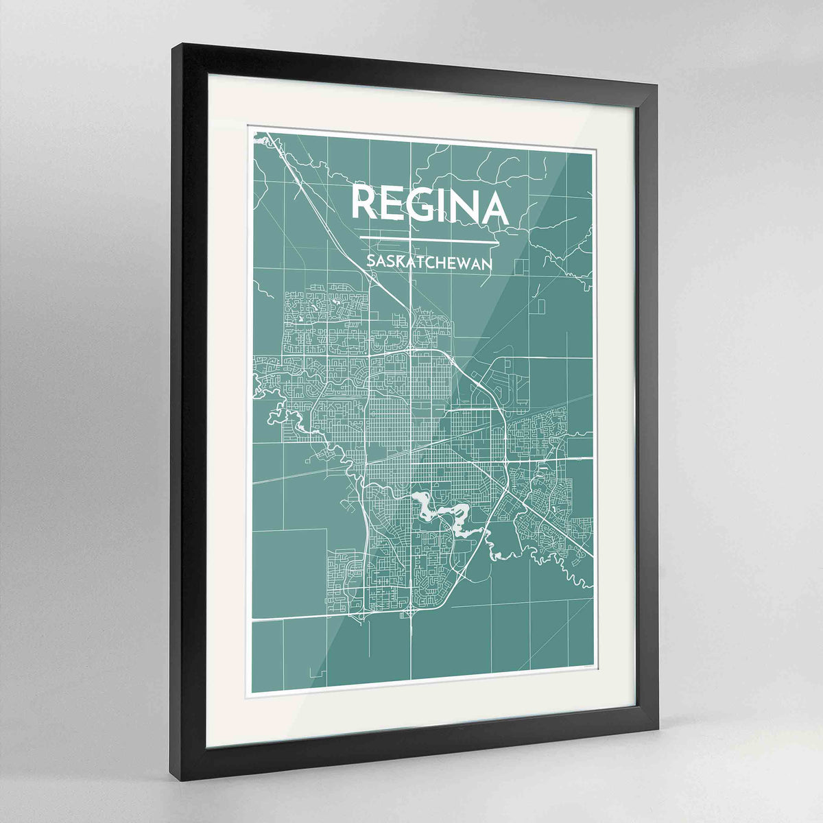 Framed Regina City Map 24x36&quot; Contemporary Black frame Point Two Design Group