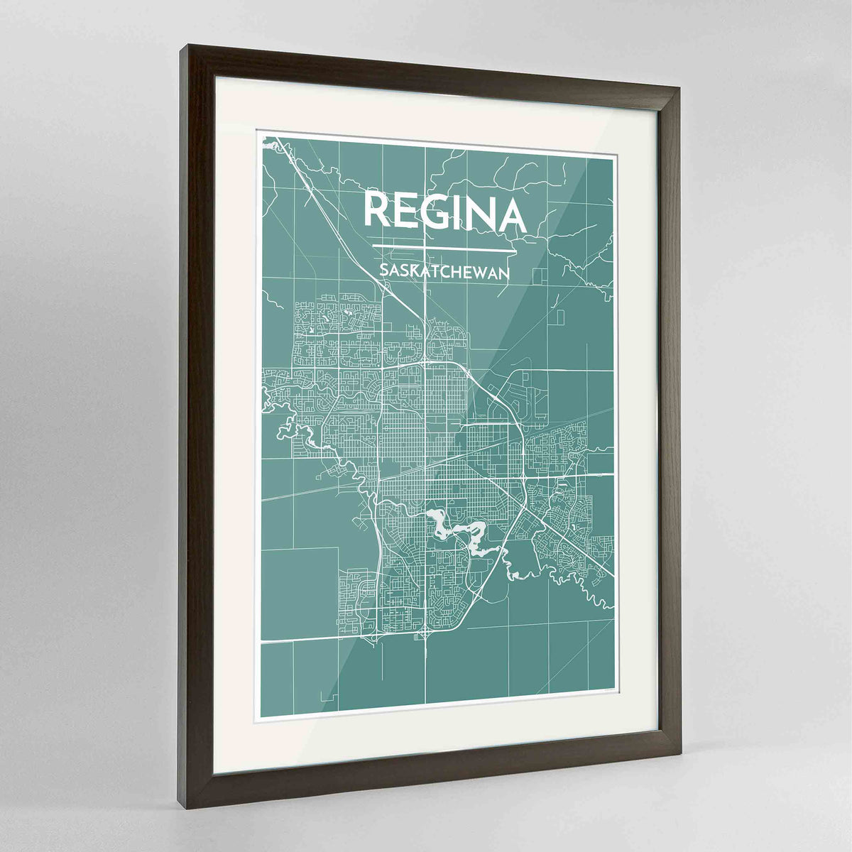 Framed Regina City Map 24x36&quot; Contemporary Walnut frame Point Two Design Group