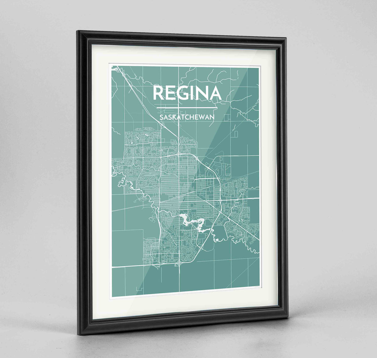 Framed Regina City Map 24x36&quot; Traditional Black frame Point Two Design Group