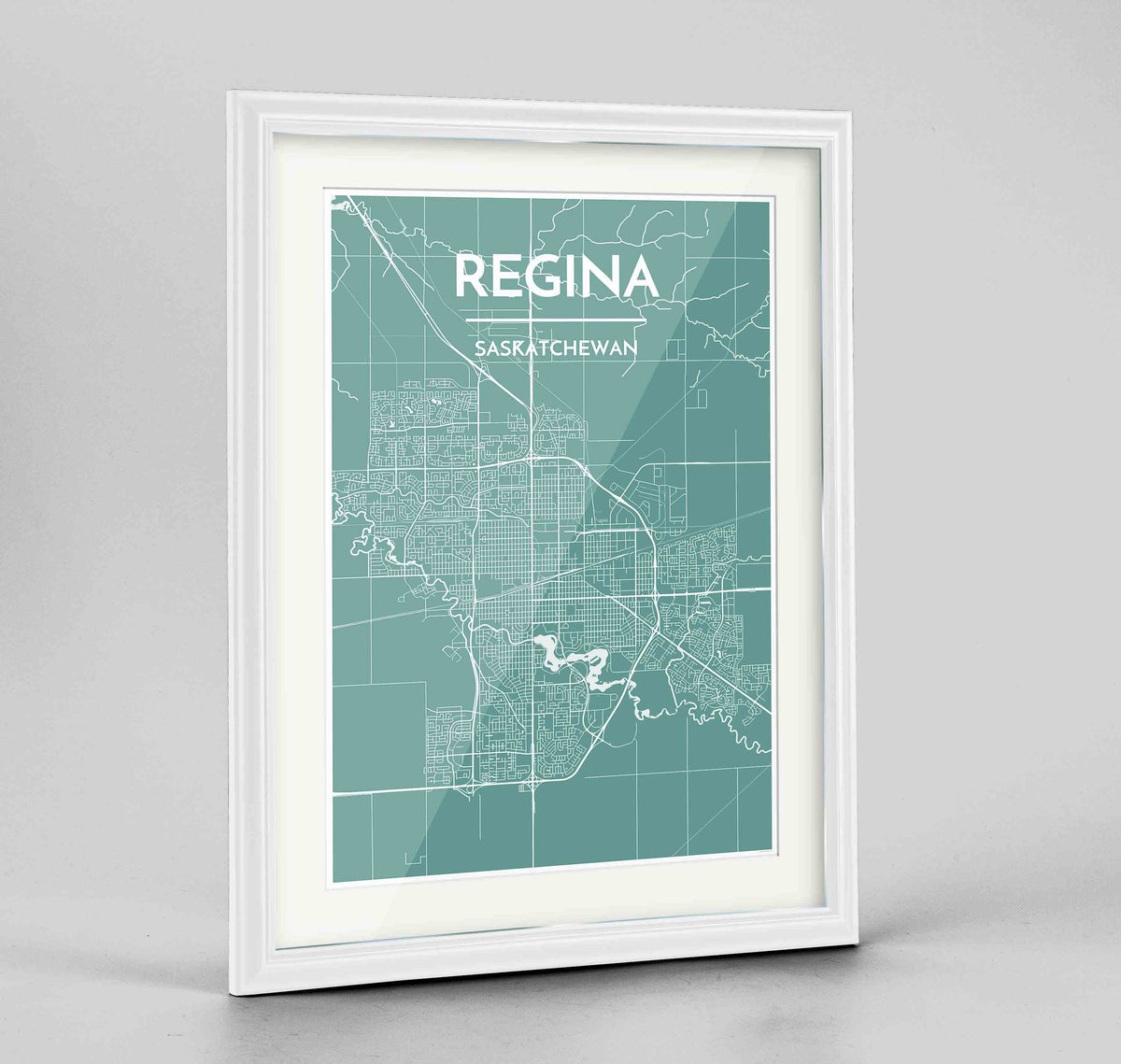 Framed Regina City Map 24x36&quot; Traditional White frame Point Two Design Group