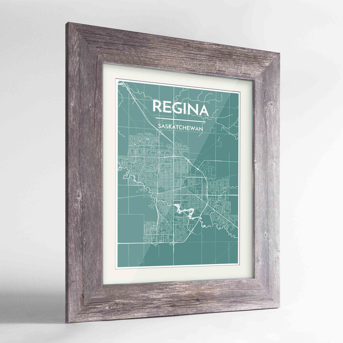 Framed Regina City Map 24x36&quot; Western Grey frame Point Two Design Group