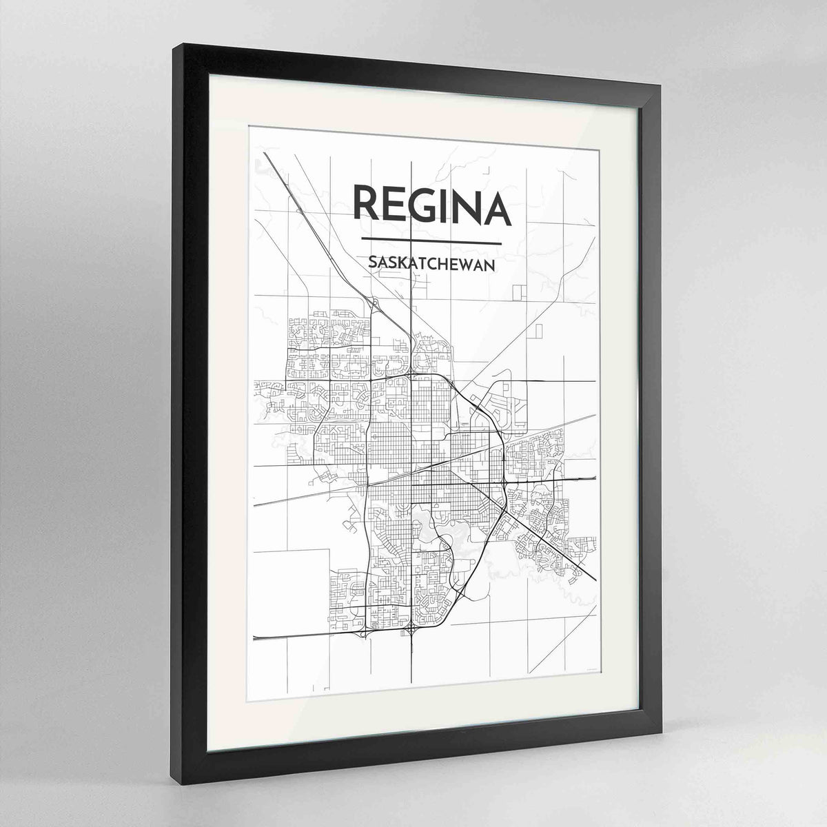Framed Regina City Map 24x36&quot; Contemporary Black frame Point Two Design Group