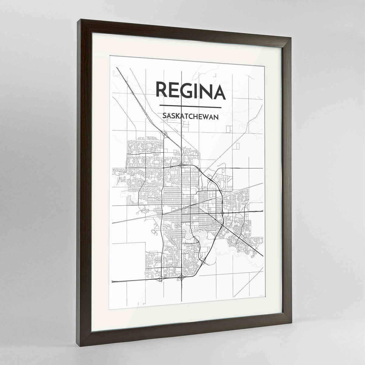 Framed Regina City Map 24x36&quot; Contemporary Walnut frame Point Two Design Group