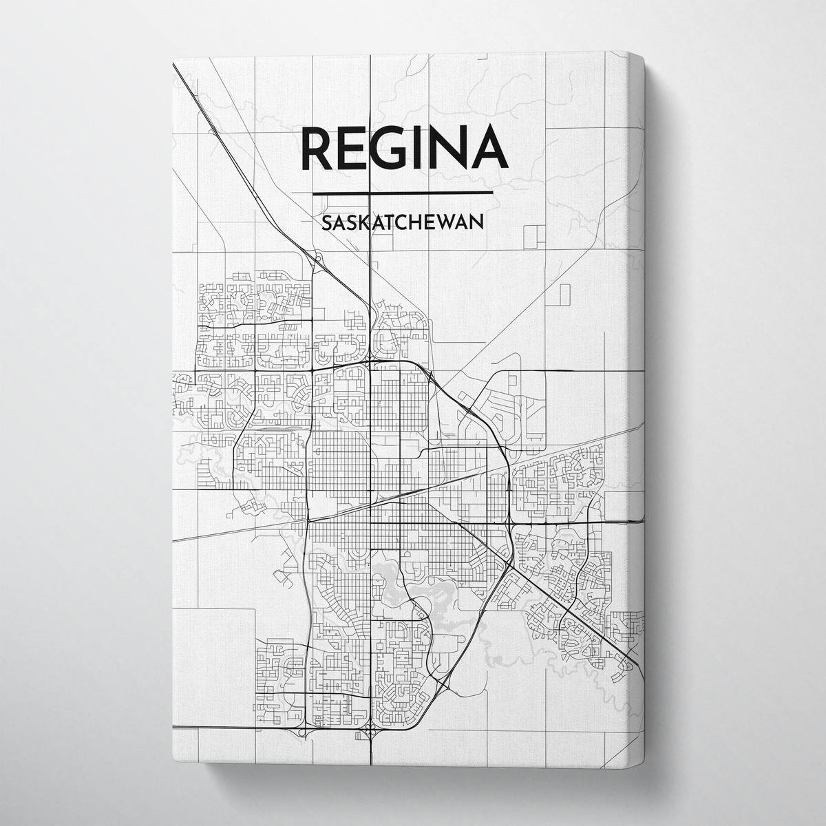 Regina City Map Canvas Wrap - Point Two Design - Black and White
