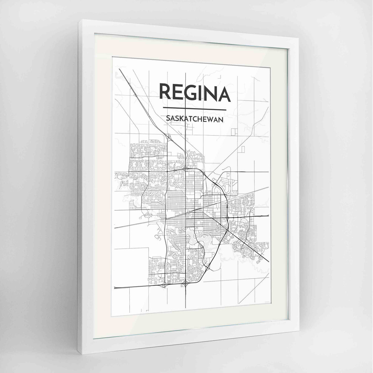 Framed Regina City Map 24x36&quot; Contemporary White frame Point Two Design Group