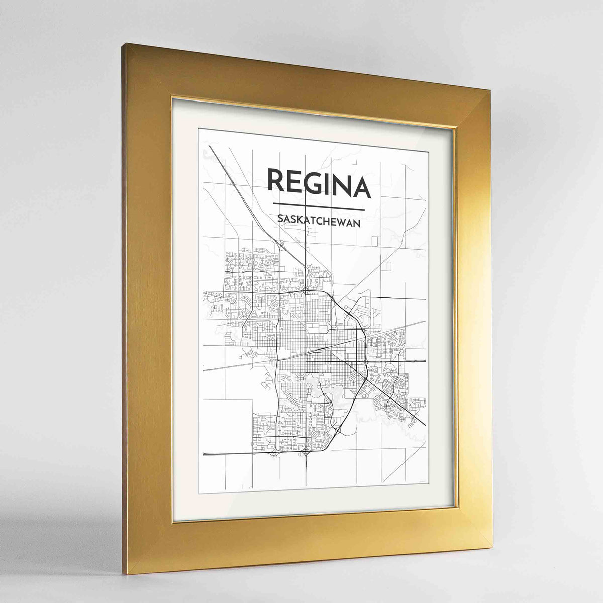 Framed Regina City Map 24x36&quot; Gold frame Point Two Design Group
