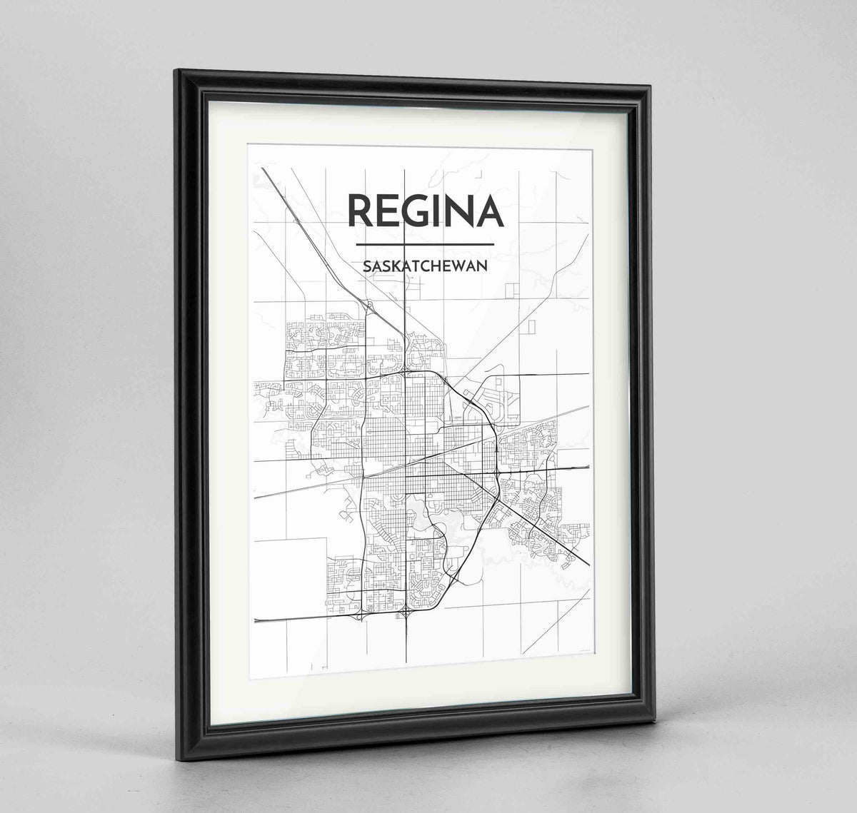 Framed Regina City Map 24x36&quot; Traditional Black frame Point Two Design Group