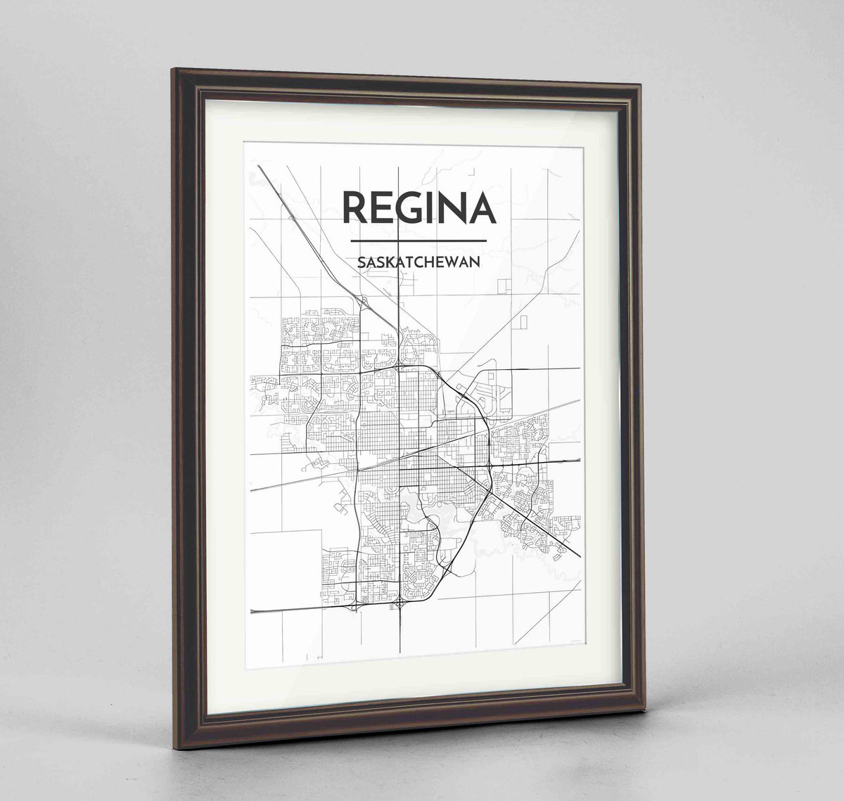 Framed Regina City Map 24x36&quot; Traditional Walnut frame Point Two Design Group