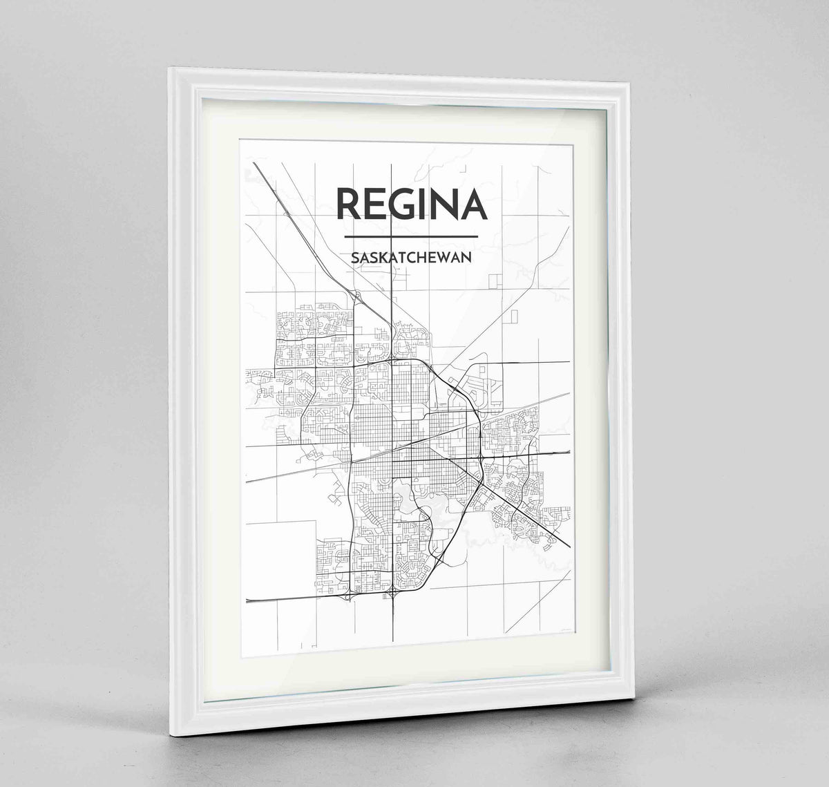 Framed Regina City Map 24x36&quot; Traditional White frame Point Two Design Group