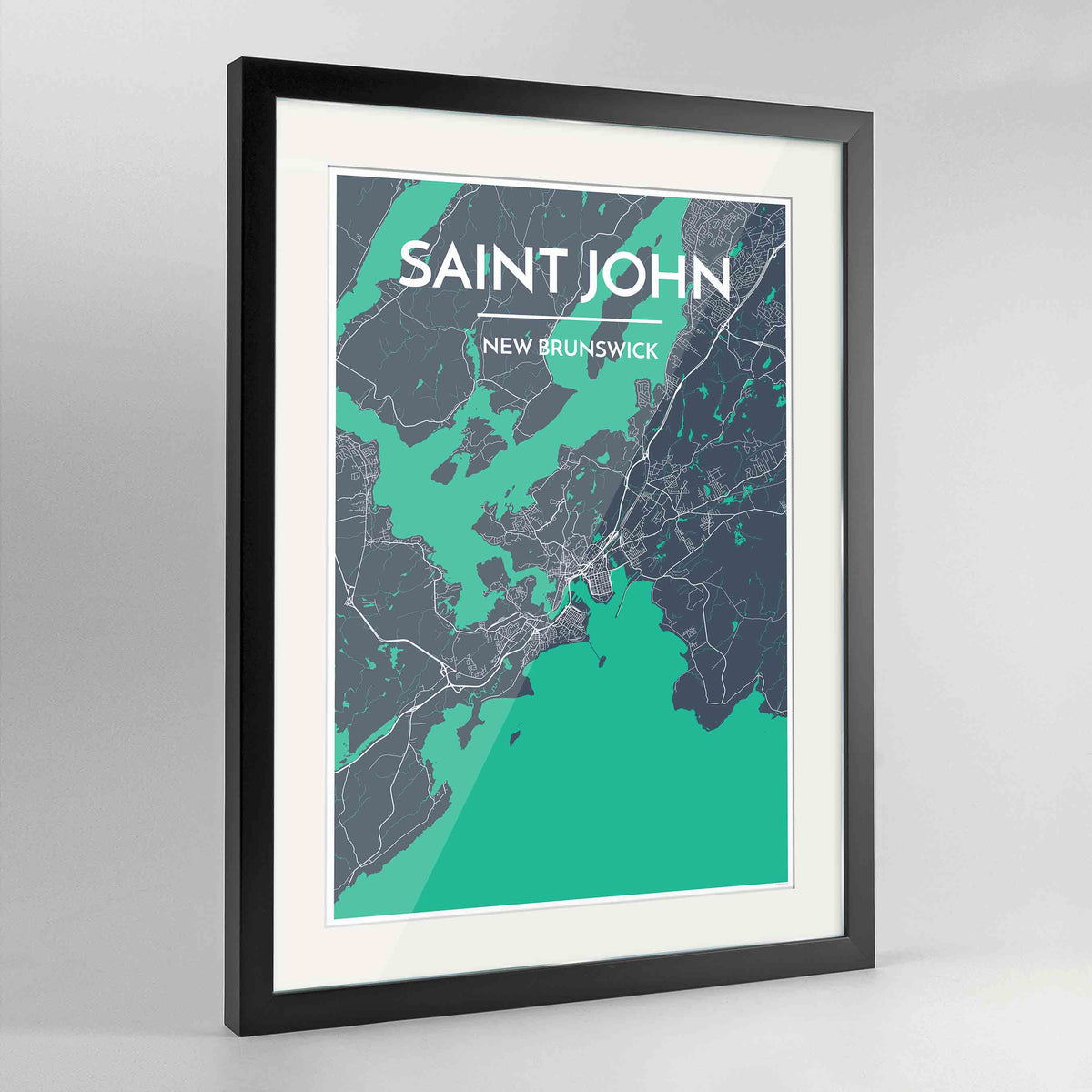 Framed Saint John City Map 24x36&quot; Contemporary Black frame Point Two Design Group