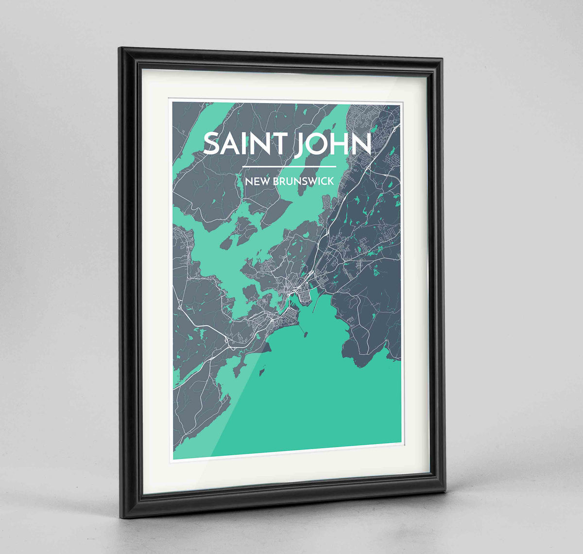 Framed Saint John City Map 24x36&quot; Traditional Black frame Point Two Design Group