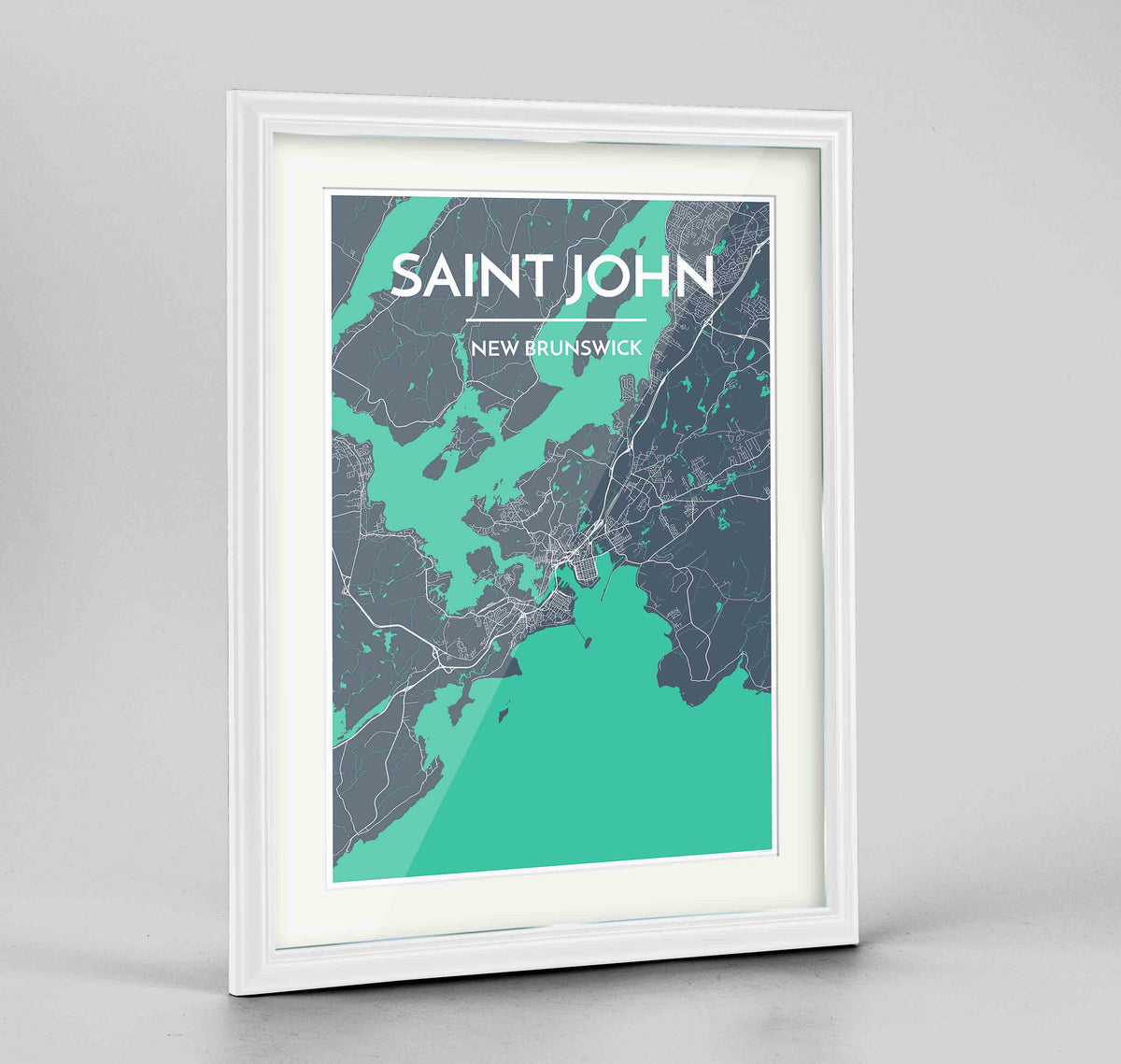 Framed Saint John City Map 24x36&quot; Traditional White frame Point Two Design Group