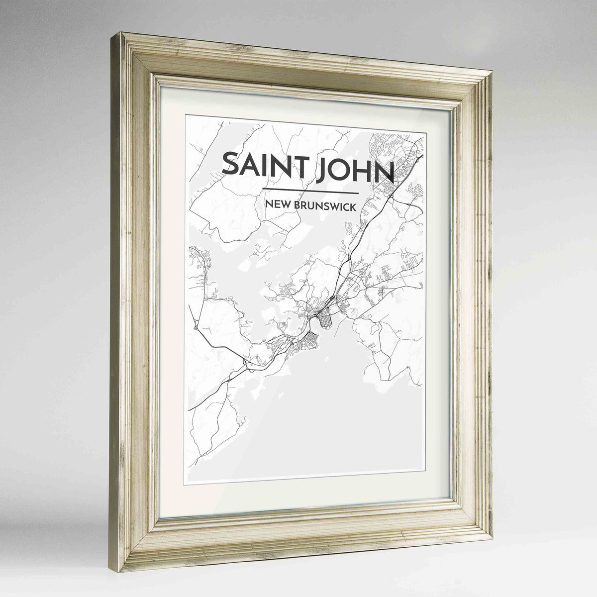 Framed Saint John City Map 24x36&quot; Champagne frame Point Two Design Group
