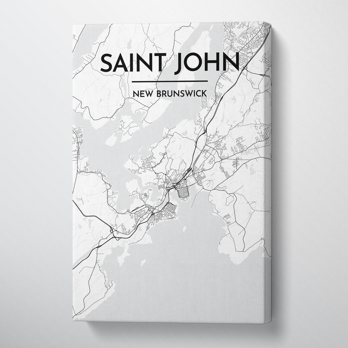 Saint John City Map Canvas Wrap - Point Two Design - Black and White