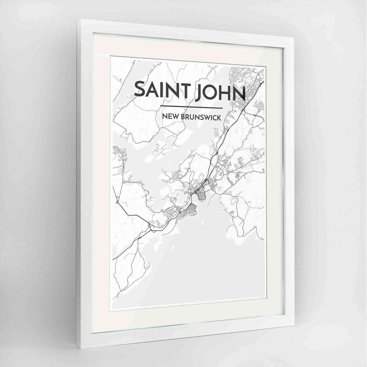 Framed Saint John City Map 24x36&quot; Contemporary White frame Point Two Design Group