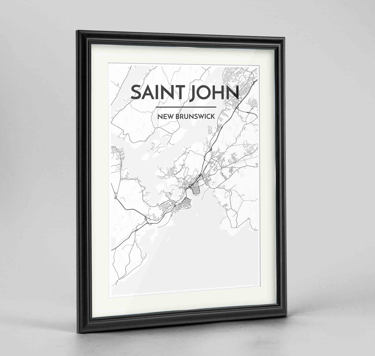 Framed Saint John City Map 24x36&quot; Traditional Black frame Point Two Design Group