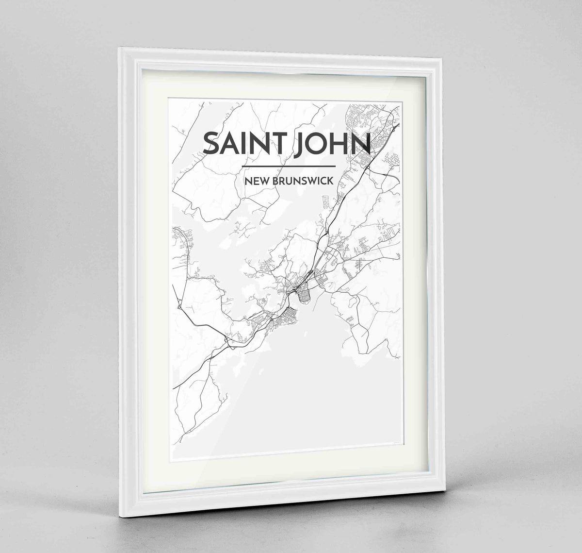 Framed Saint John City Map 24x36&quot; Traditional White frame Point Two Design Group