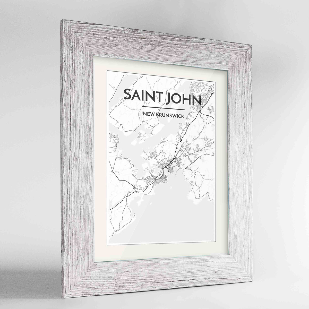 Framed Saint John City Map 24x36&quot; Western White frame Point Two Design Group