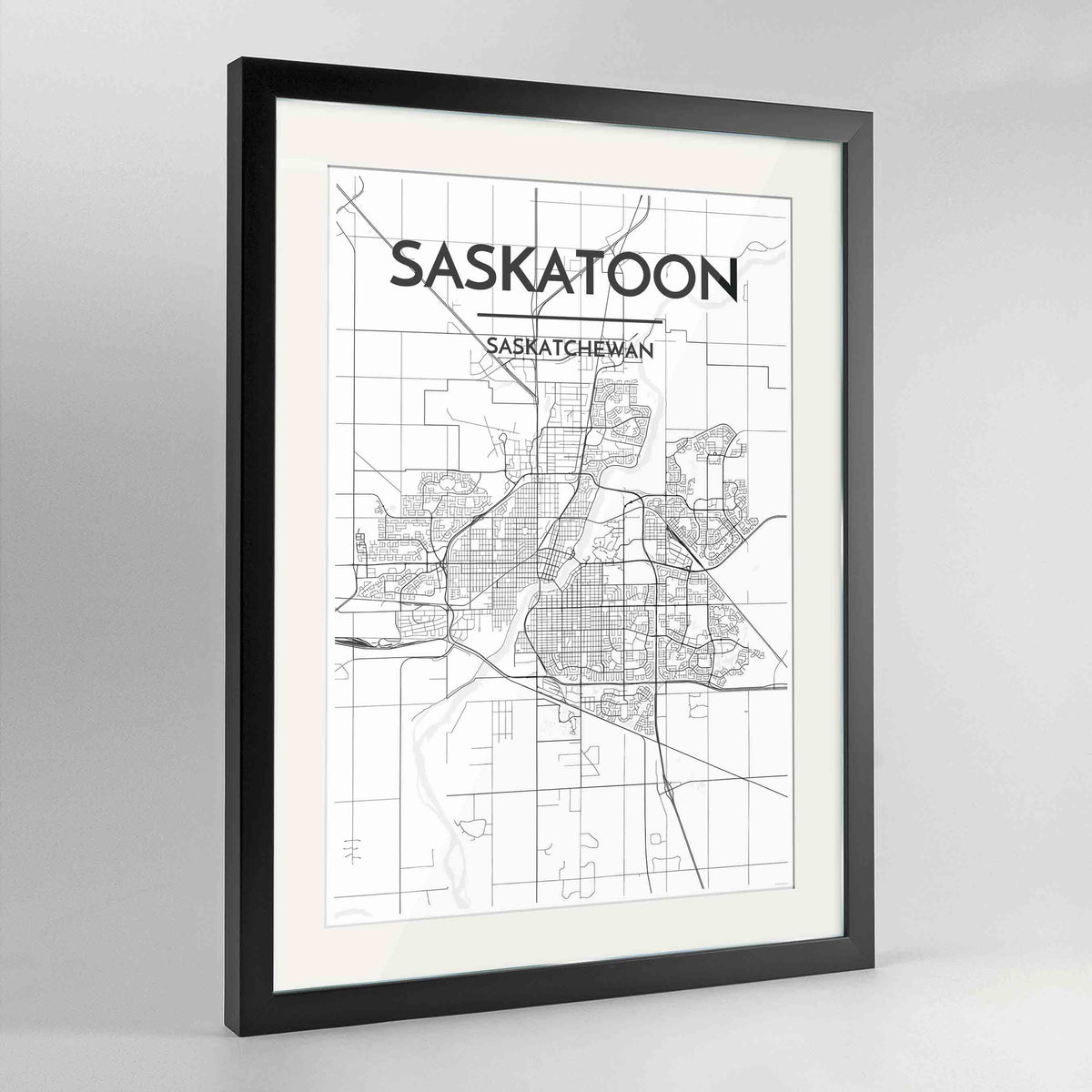 Framed Saskatoon City Map 24x36&quot; Contemporary Black frame Point Two Design Group