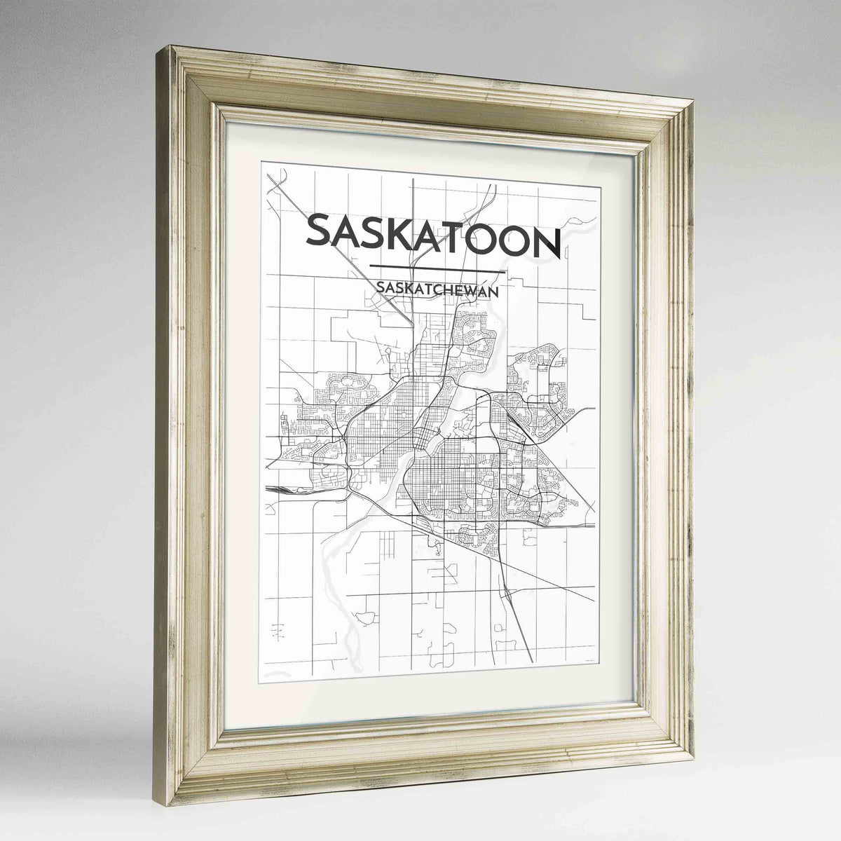 Framed Saskatoon City Map 24x36&quot; Champagne frame Point Two Design Group