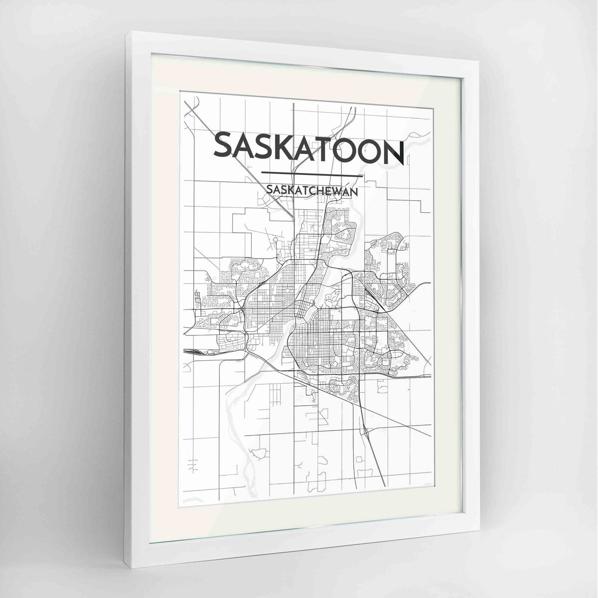 Framed Saskatoon City Map 24x36&quot; Contemporary White frame Point Two Design Group