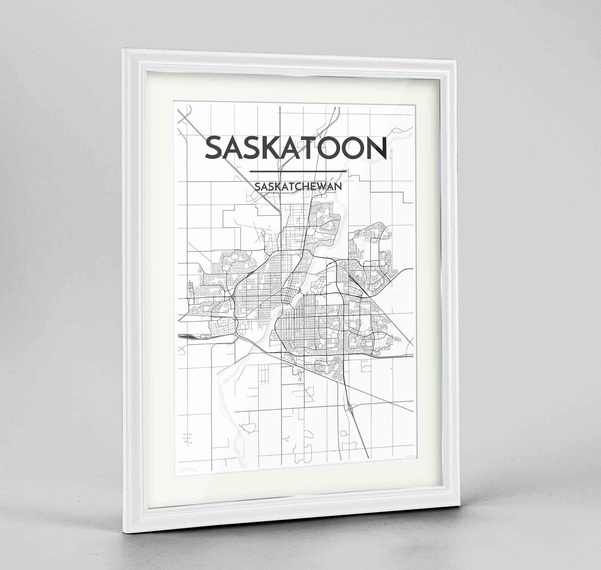 Framed Saskatoon City Map 24x36&quot; Traditional White frame Point Two Design Group