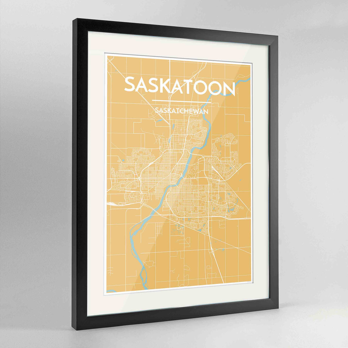 Framed Saskatoon City Map 24x36&quot; Contemporary Black frame Point Two Design Group