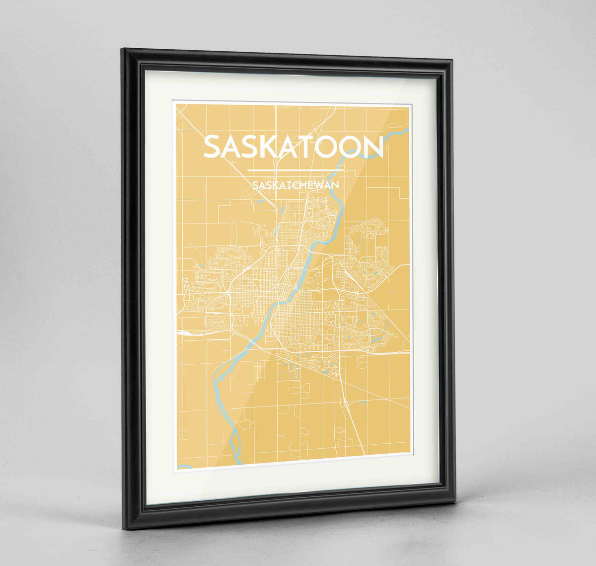 Framed Saskatoon City Map 24x36&quot; Traditional Black frame Point Two Design Group