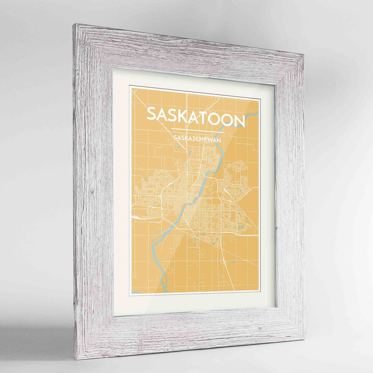 Framed Saskatoon City Map 24x36&quot; Western White frame Point Two Design Group