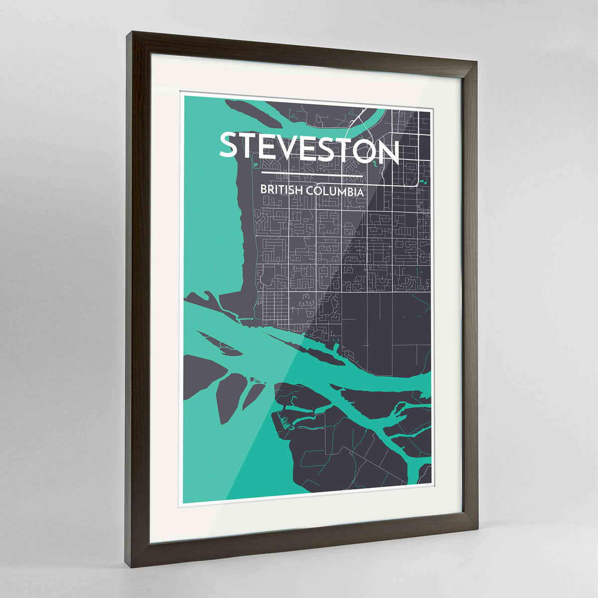 Framed Steveston Map Art Print 24x36&quot; Contemporary Walnut frame Point Two Design Group