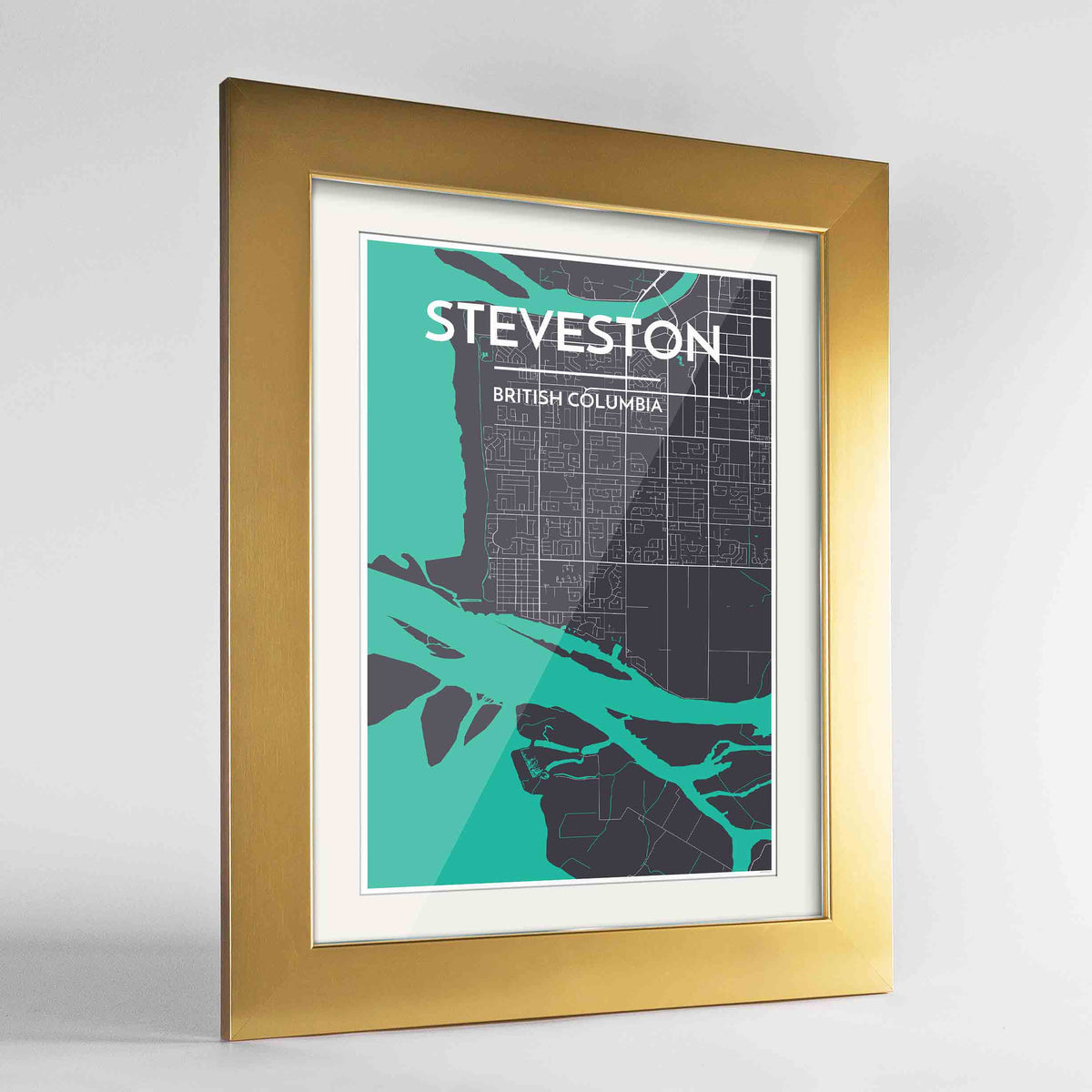 Framed Steveston Map Art Print 24x36&quot; Gold frame Point Two Design Group