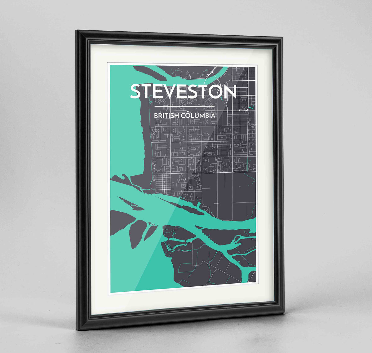 Framed Steveston Map Art Print 24x36&quot; Traditional Black frame Point Two Design Group