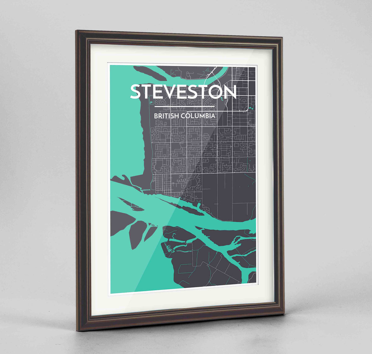 Framed Steveston Map Art Print 24x36&quot; Traditional Walnut frame Point Two Design Group