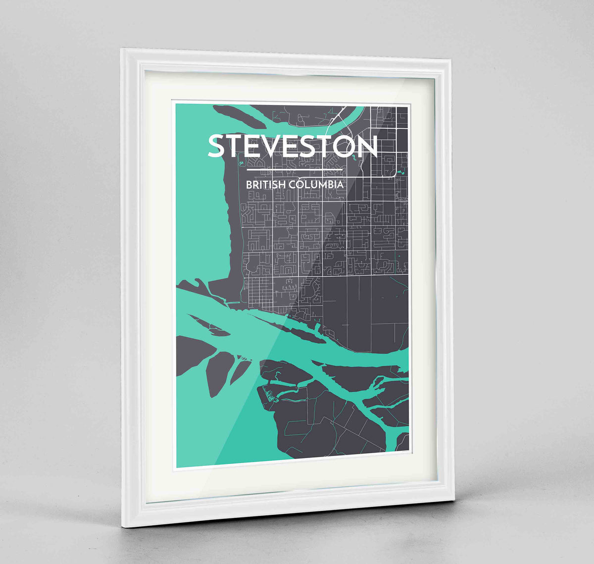 Framed Steveston Map Art Print 24x36&quot; Traditional White frame Point Two Design Group