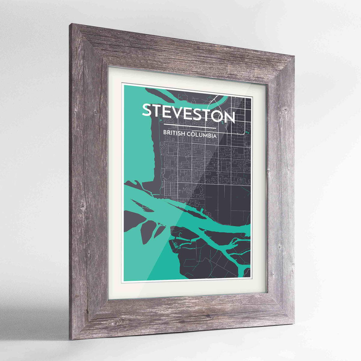 Framed Steveston Map Art Print 24x36&quot; Western Grey frame Point Two Design Group