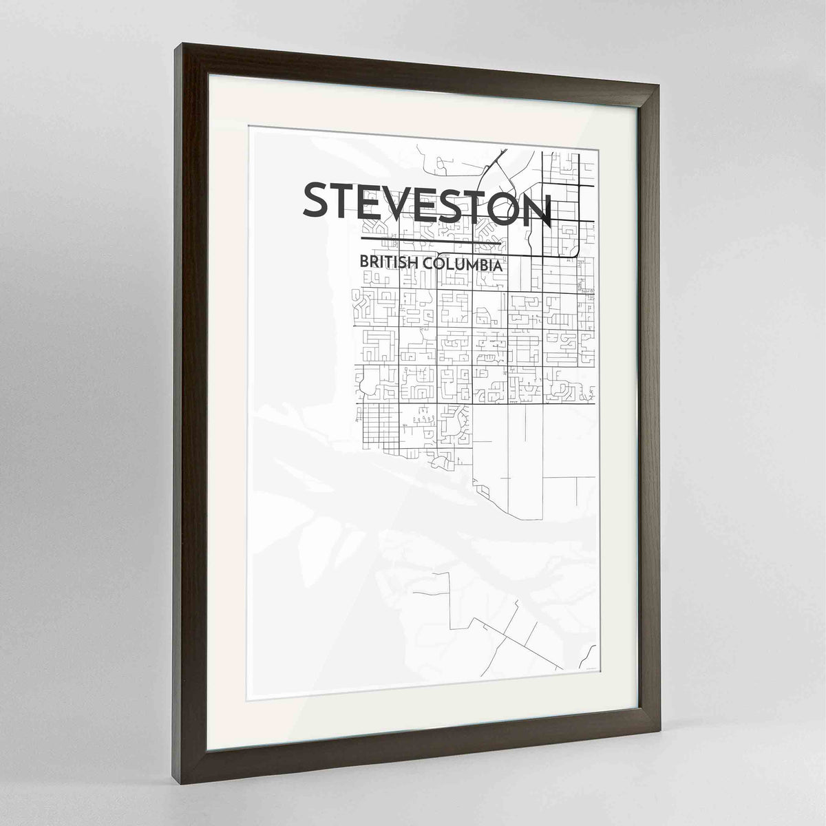 Framed Steveston Map Art Print 24x36&quot; Contemporary Walnut frame Point Two Design Group